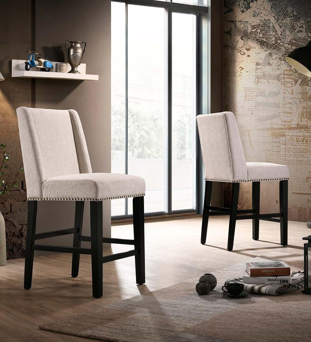 Plow &amp; Hearth Kitchen &amp; Bar Stools | Indoor Living Upholstered Chair-Style 24" Counter Stools, Set Of 2 - Charcoal Gray/Espresso