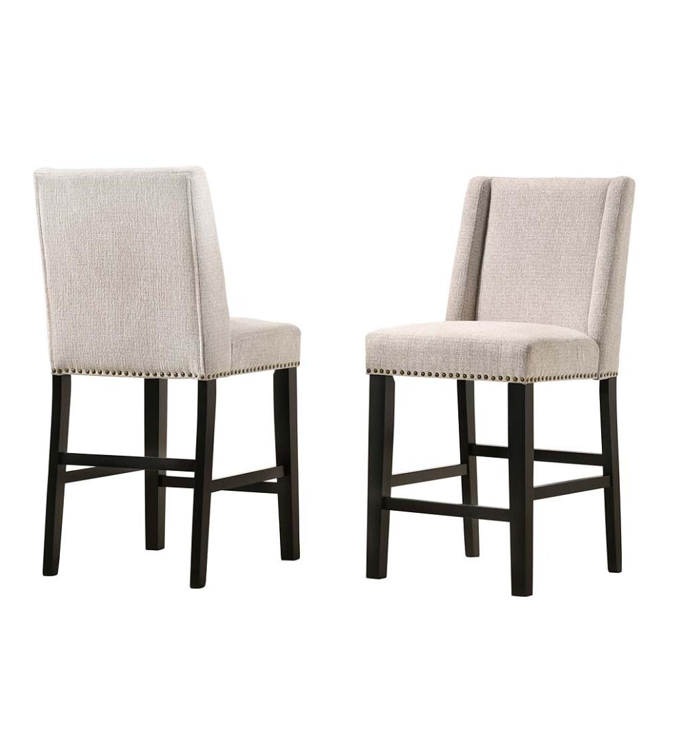 Plow &amp; Hearth Kitchen &amp; Bar Stools | Indoor Living Upholstered Chair-Style 24" Counter Stools, Set Of 2 - Charcoal Gray/Espresso