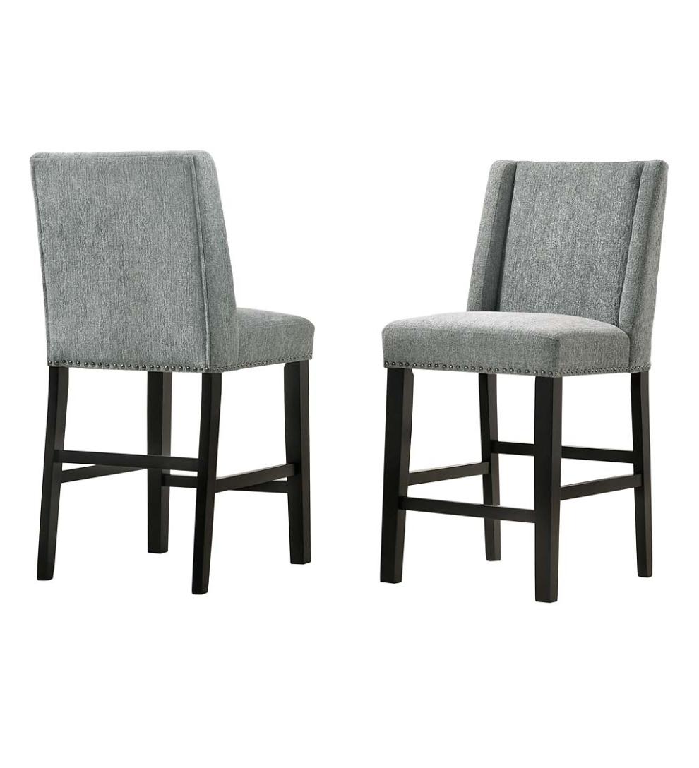 Plow &amp; Hearth Kitchen &amp; Bar Stools | Indoor Living Upholstered Chair-Style 24" Counter Stools, Set Of 2 - Charcoal Gray/Espresso