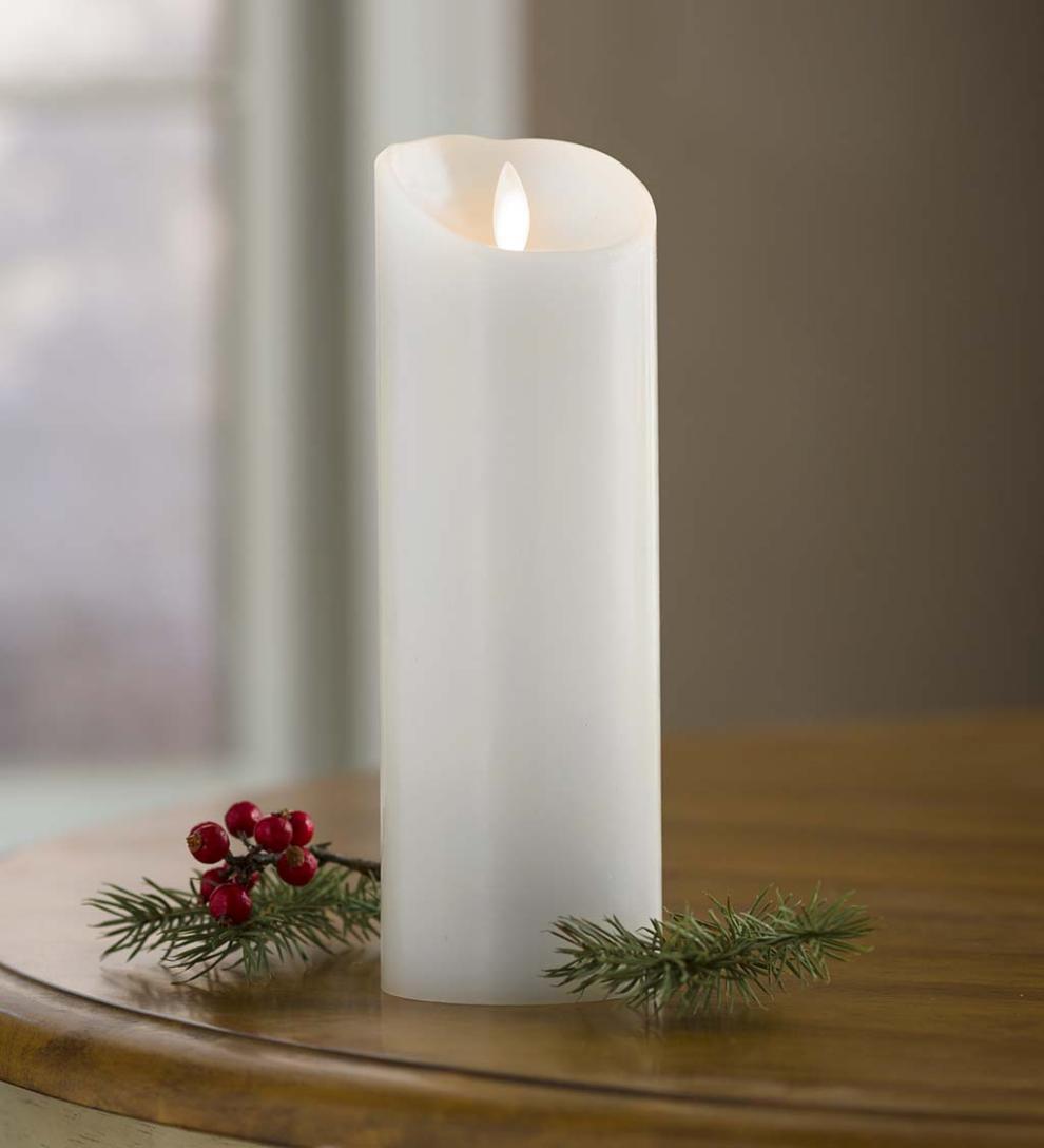 Plow &amp; Hearth Garden Accents | Indoor Living Led Pillar Candle With Flicker Flame And Auto-Timer, 9"H - Cream