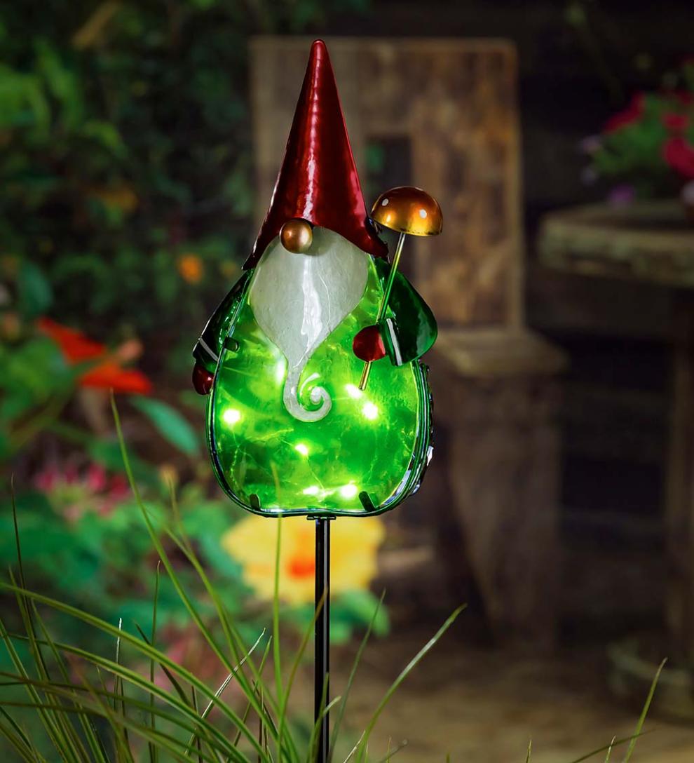 Plow &amp; Hearth Decorative Garden Accents | Yard &amp; Garden 36"H Secret Solar Garden Stake - Gnome