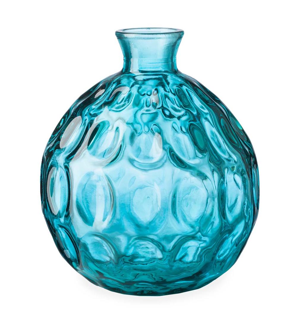 Plow &amp; Hearth Home Accents | Indoor Living Dune Round Recycled Dimpled Glass Vase, 7.5"H - Smoky Blue