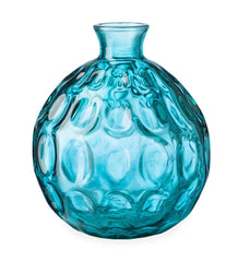 Plow &amp; Hearth Home Accents | Indoor Living Dune Round Recycled Dimpled Glass Vase, 7.5"H - Smoky Blue