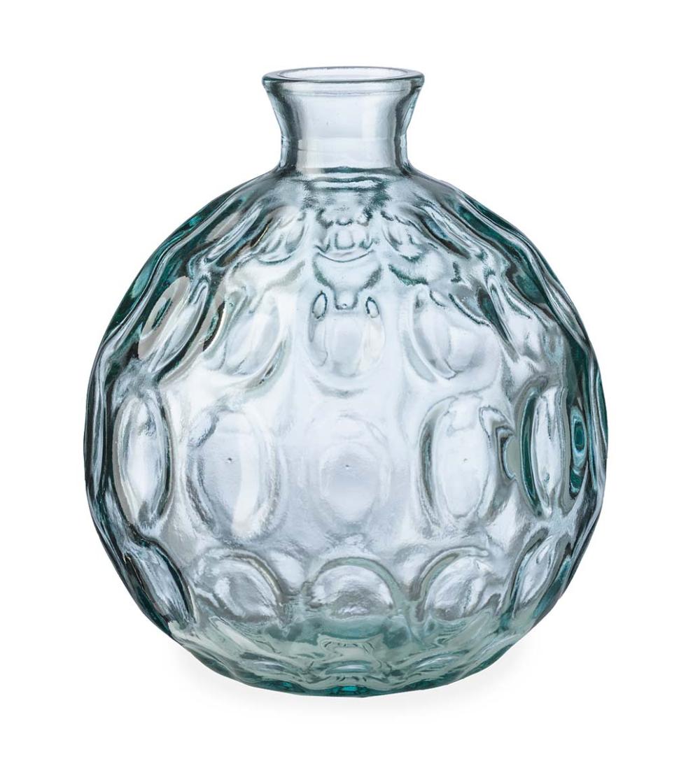 Plow &amp; Hearth Home Accents | Indoor Living Dune Round Recycled Dimpled Glass Vase, 7.5"H - Smoky Blue