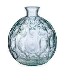 Plow &amp; Hearth Home Accents | Indoor Living Dune Round Recycled Dimpled Glass Vase, 7.5"H - Smoky Blue