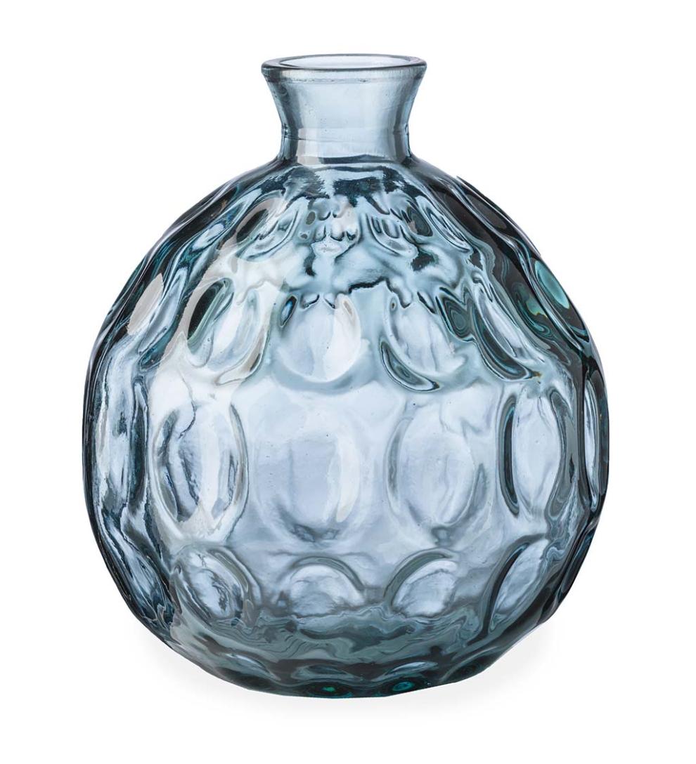 Plow &amp; Hearth Home Accents | Indoor Living Dune Round Recycled Dimpled Glass Vase, 7.5"H - Smoky Blue