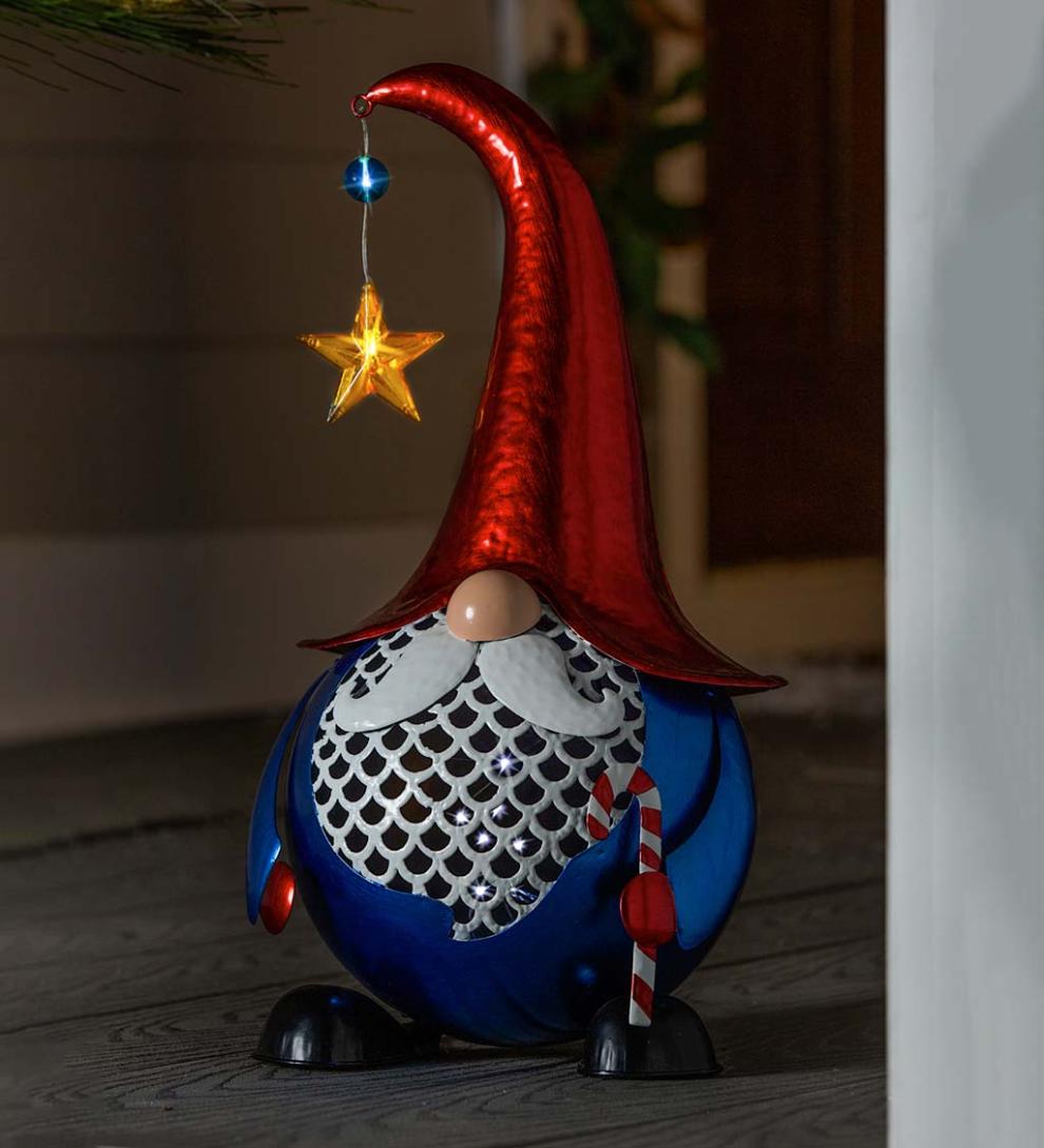 Plow &amp; Hearth Garden Accents | Yard &amp; Garden Twinkling Light Solar Garden Gnome, 16½"H