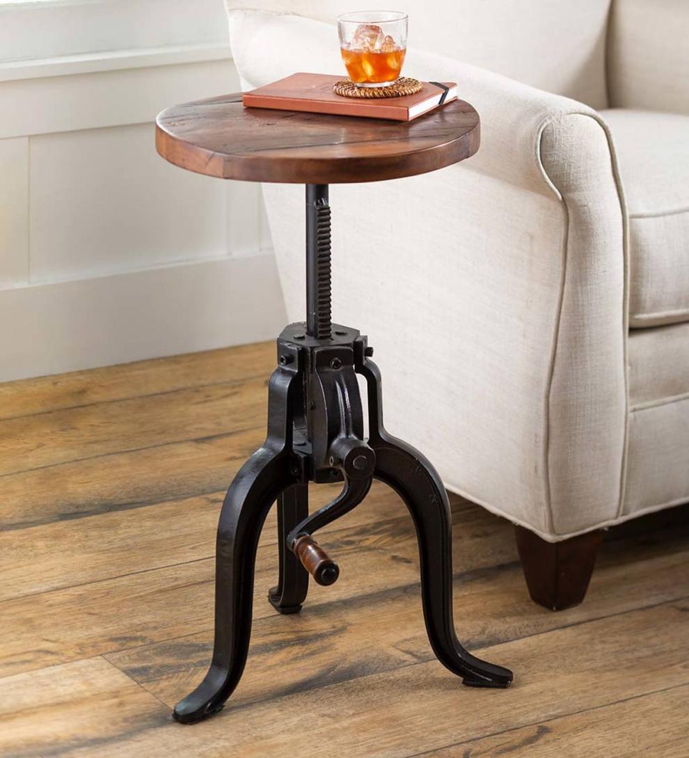 Plow &amp; Hearth Accent Tables | Indoor Living Allegheny Reclaimed Wood Adjustable Height Crank Table