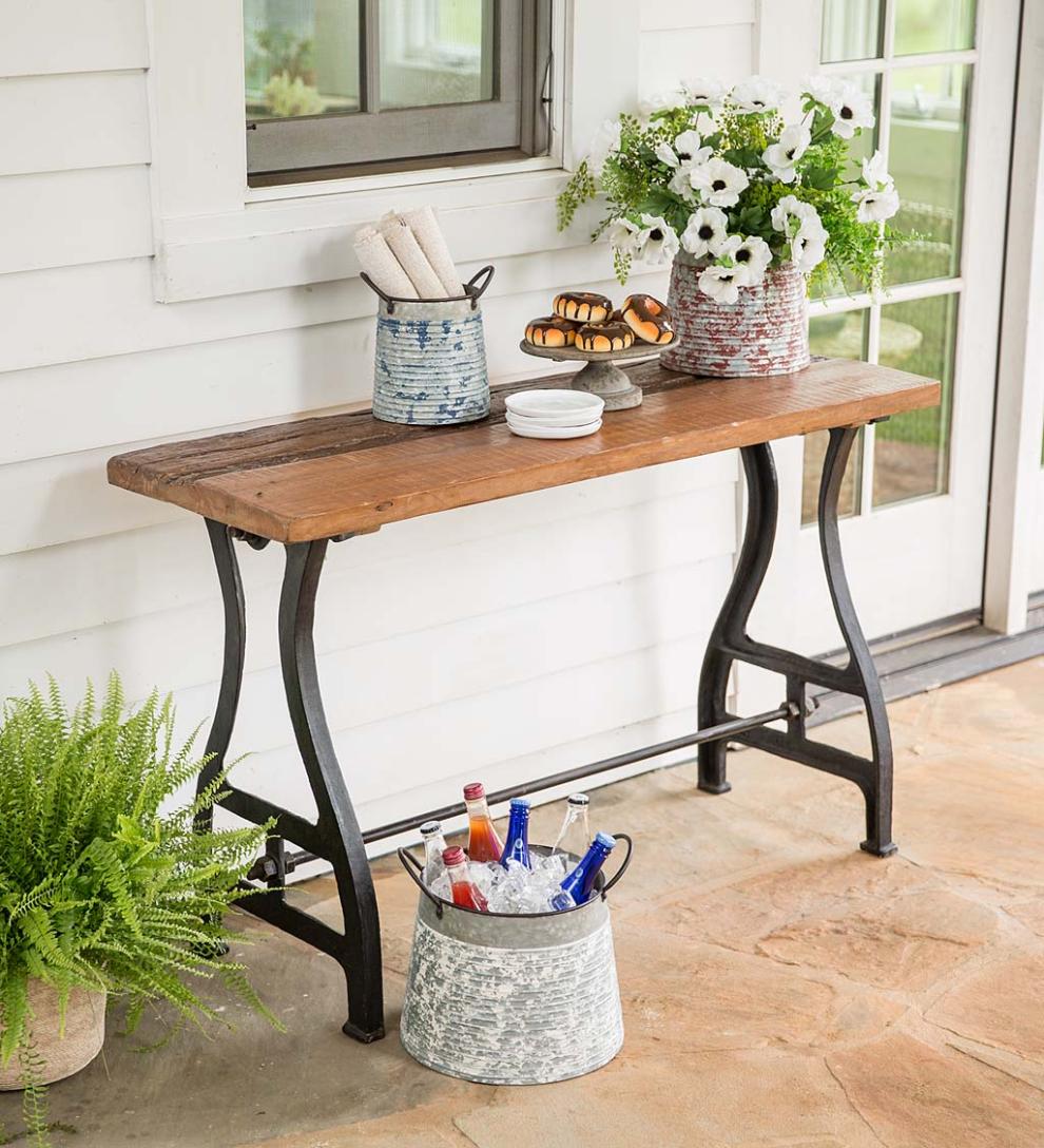 Plow &amp; Hearth Accent Tables | Indoor Living Birmingham Console Table In Reclaimed Wood And Metal