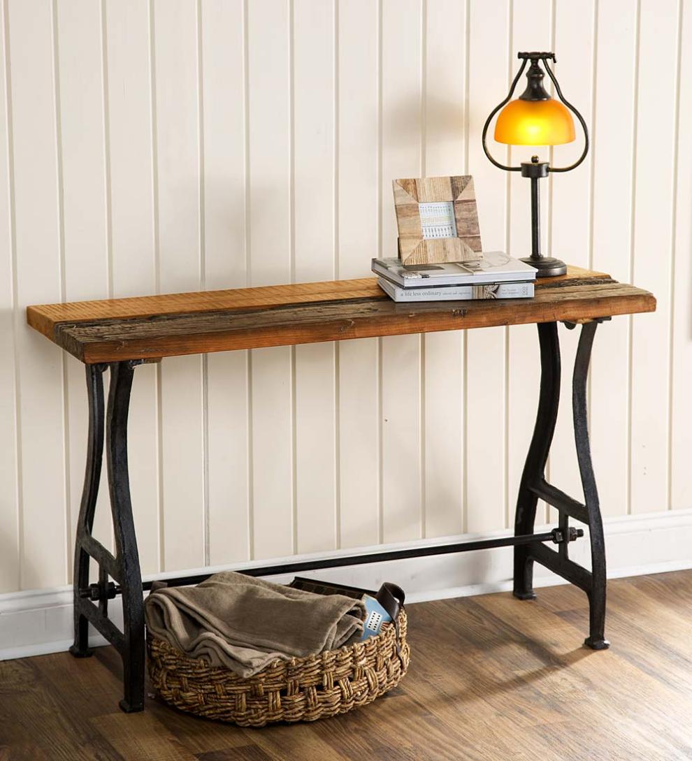 Plow &amp; Hearth Accent Tables | Indoor Living Birmingham Console Table In Reclaimed Wood And Metal