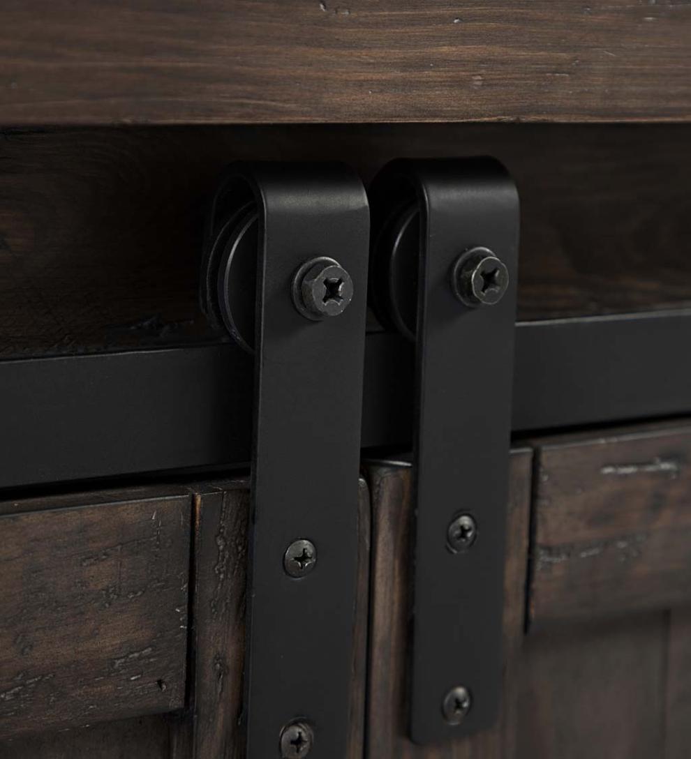 Plow &amp; Hearth Accent Tables | Indoor Living Cape Charles Reclaimed Barnwood Coffee/Cocktail Table With Sliding Barn Doors - Barnwood