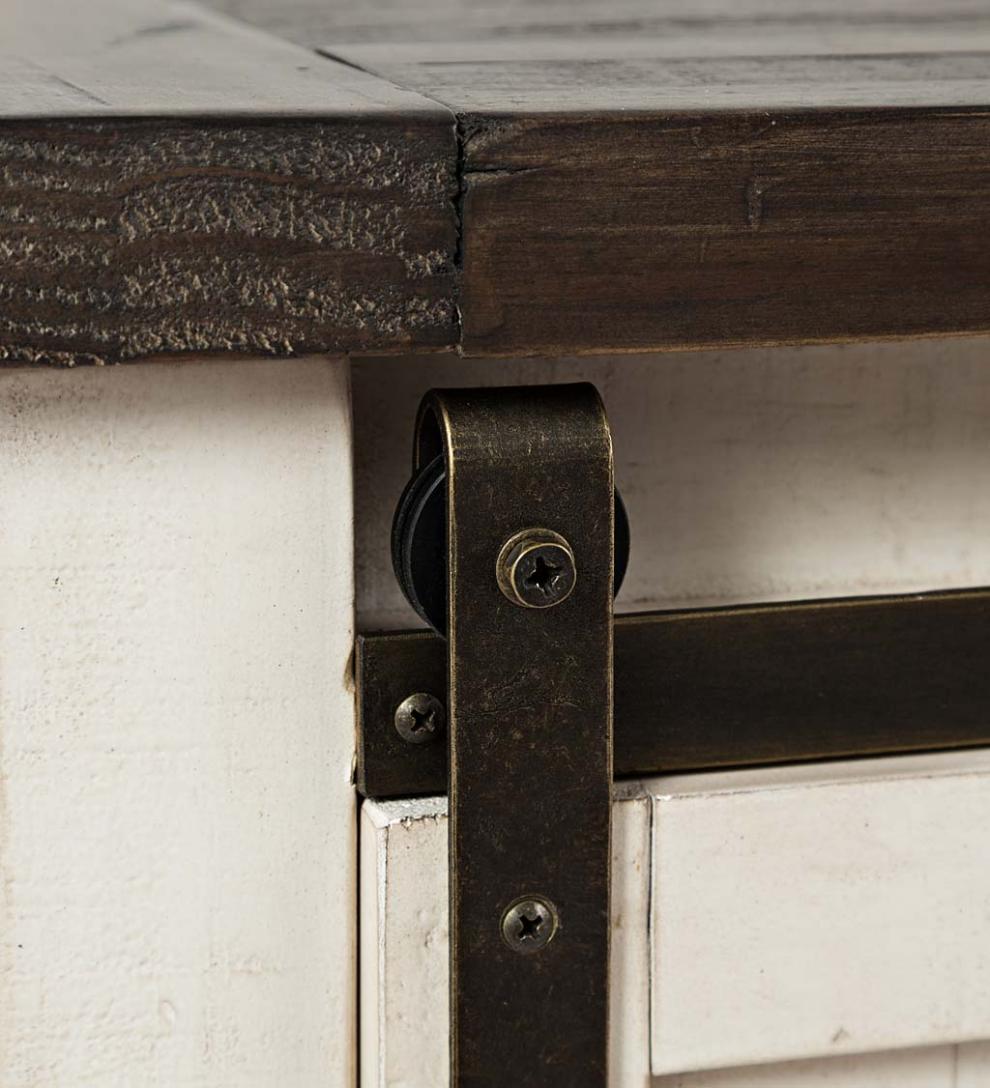 Plow &amp; Hearth Accent Tables | Indoor Living Cape Charles Reclaimed Wood Coffee/Cocktail Table With Sliding Barn Doors - White