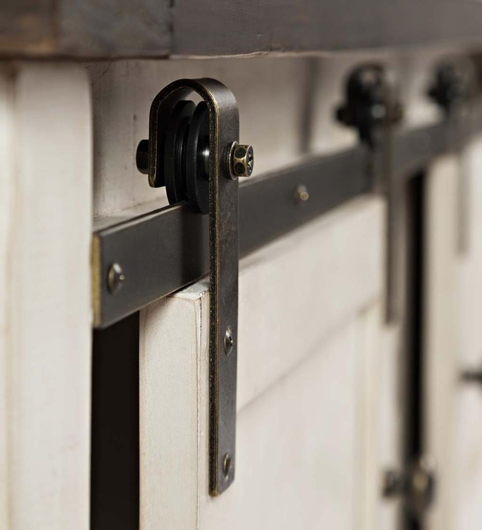 Plow &amp; Hearth Accent Tables | Indoor Living Cape Charles Reclaimed Wood Coffee/Cocktail Table With Sliding Barn Doors - White