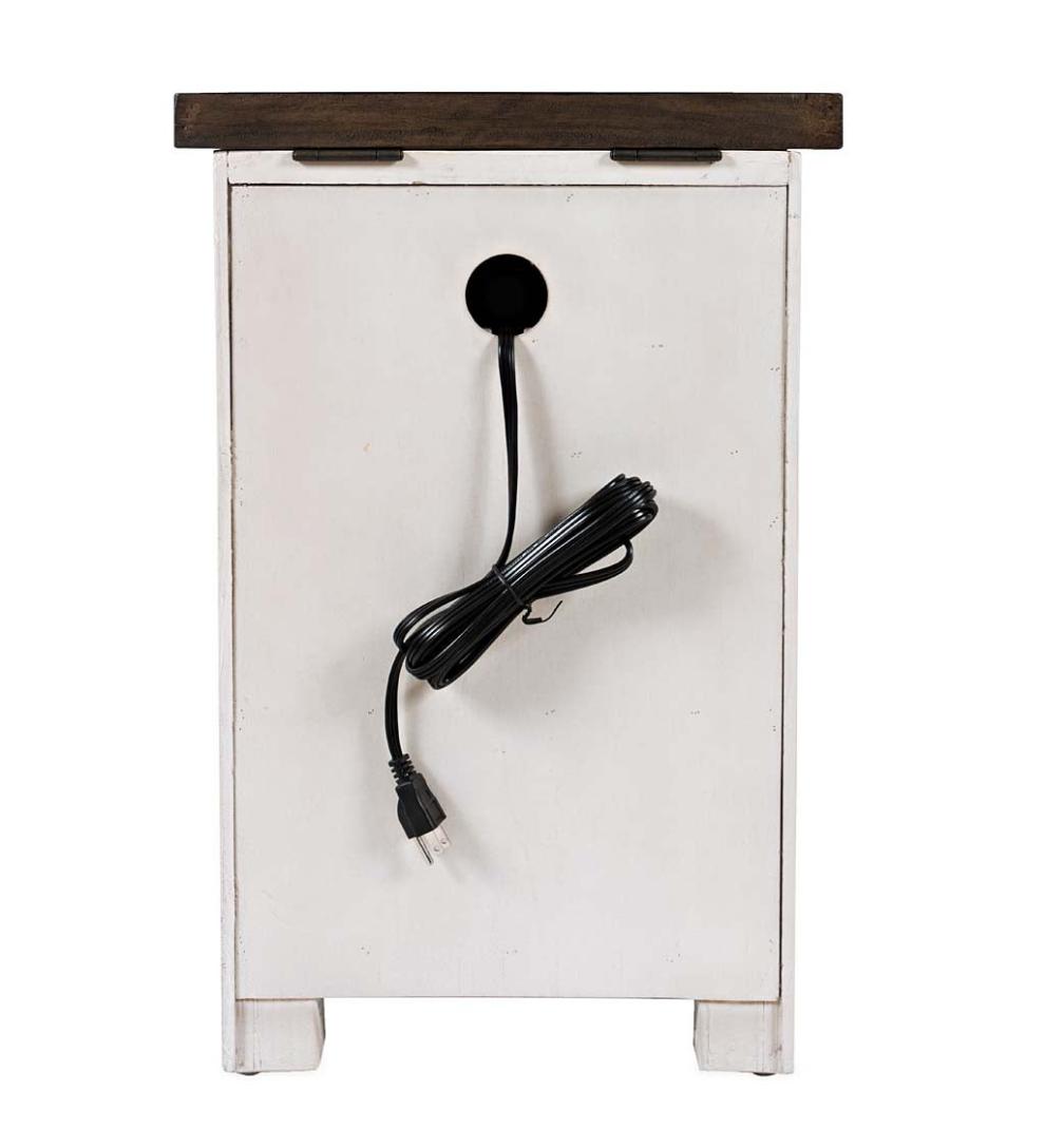 Plow &amp; Hearth Accent Tables | Indoor Living Cape Charles Reclaimed Wood Power Station Side Table With Usb Ports - White