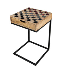 Plow &amp; Hearth Accent Tables | Indoor Living Checkerboard Pull-Up Side Table With Game Pieces