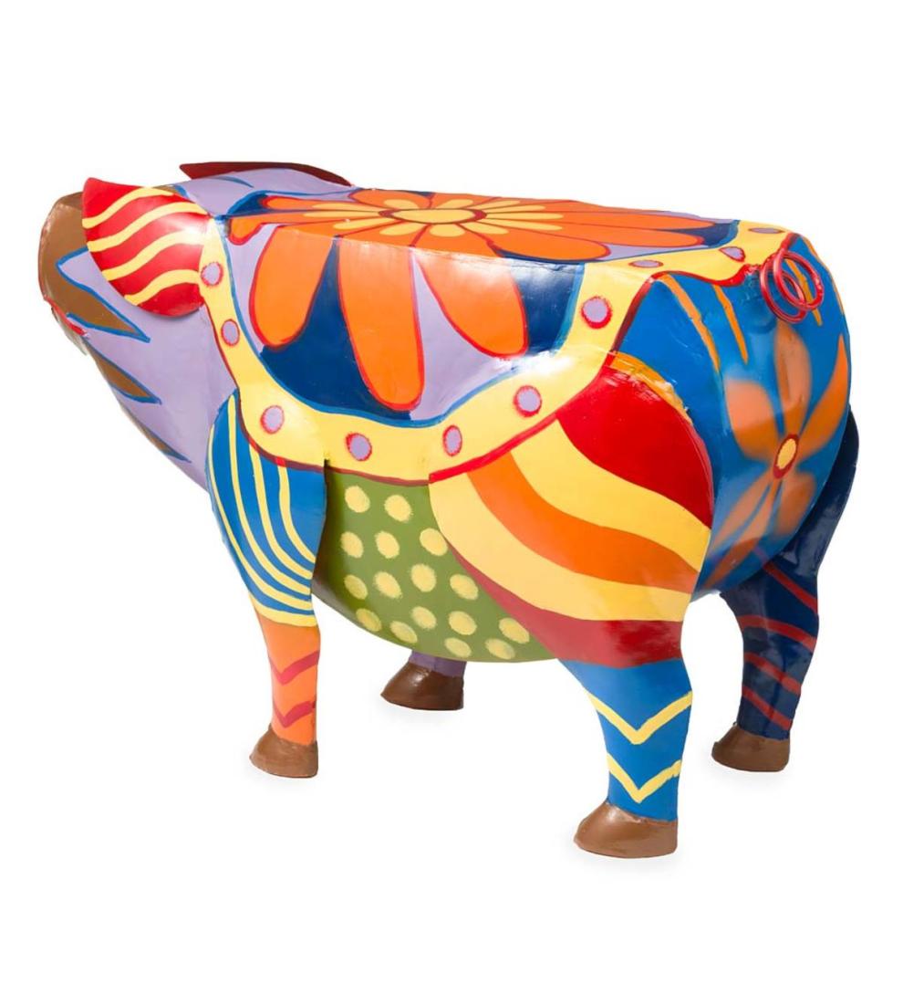 Plow &amp; Hearth Accent Tables | Indoor Living Colorful Folk Art Pig Side Table