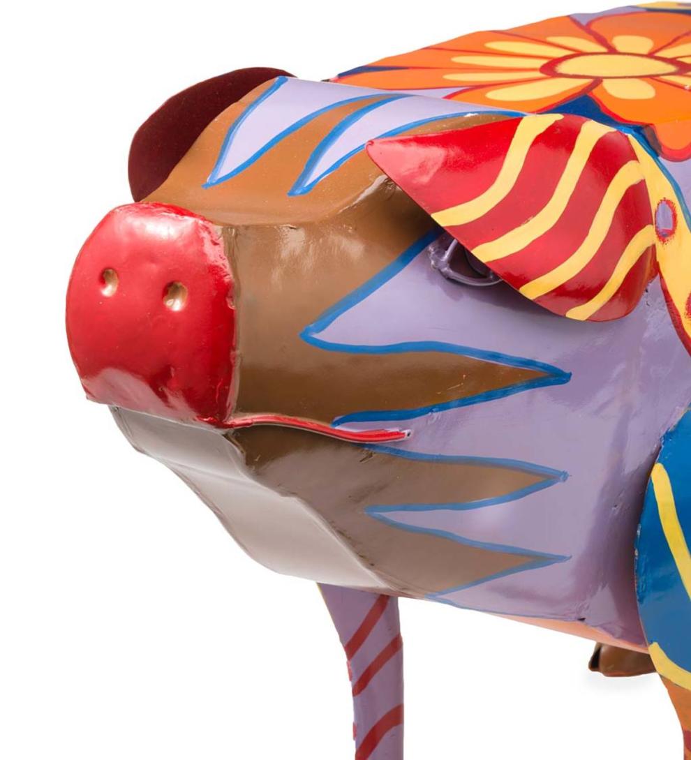 Plow &amp; Hearth Accent Tables | Indoor Living Colorful Folk Art Pig Side Table