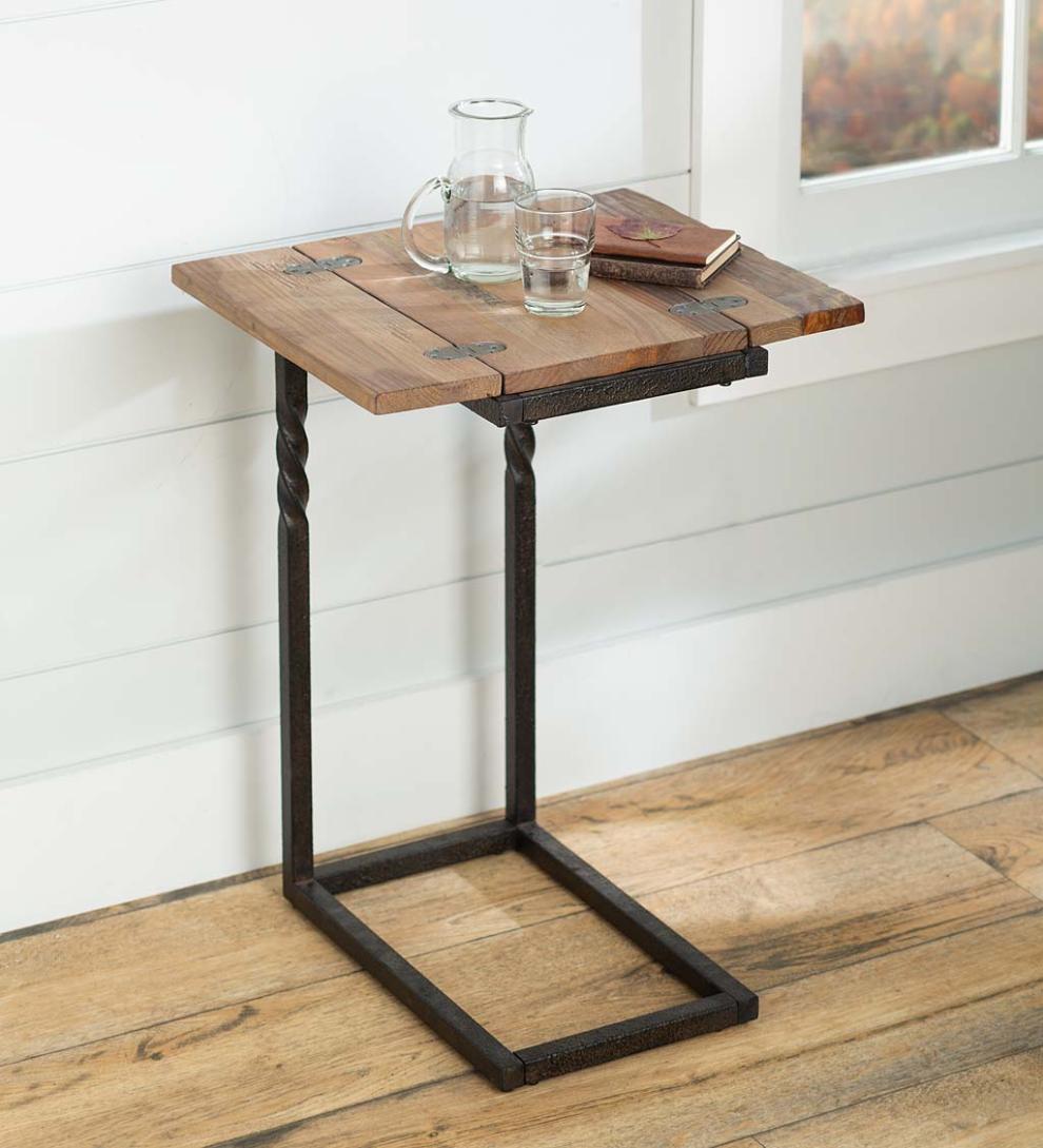 Plow &amp; Hearth Accent Tables | Indoor Living Deep Creek Rustic Pull-Up Table With Fold-Out Leaves In Wood And Metal