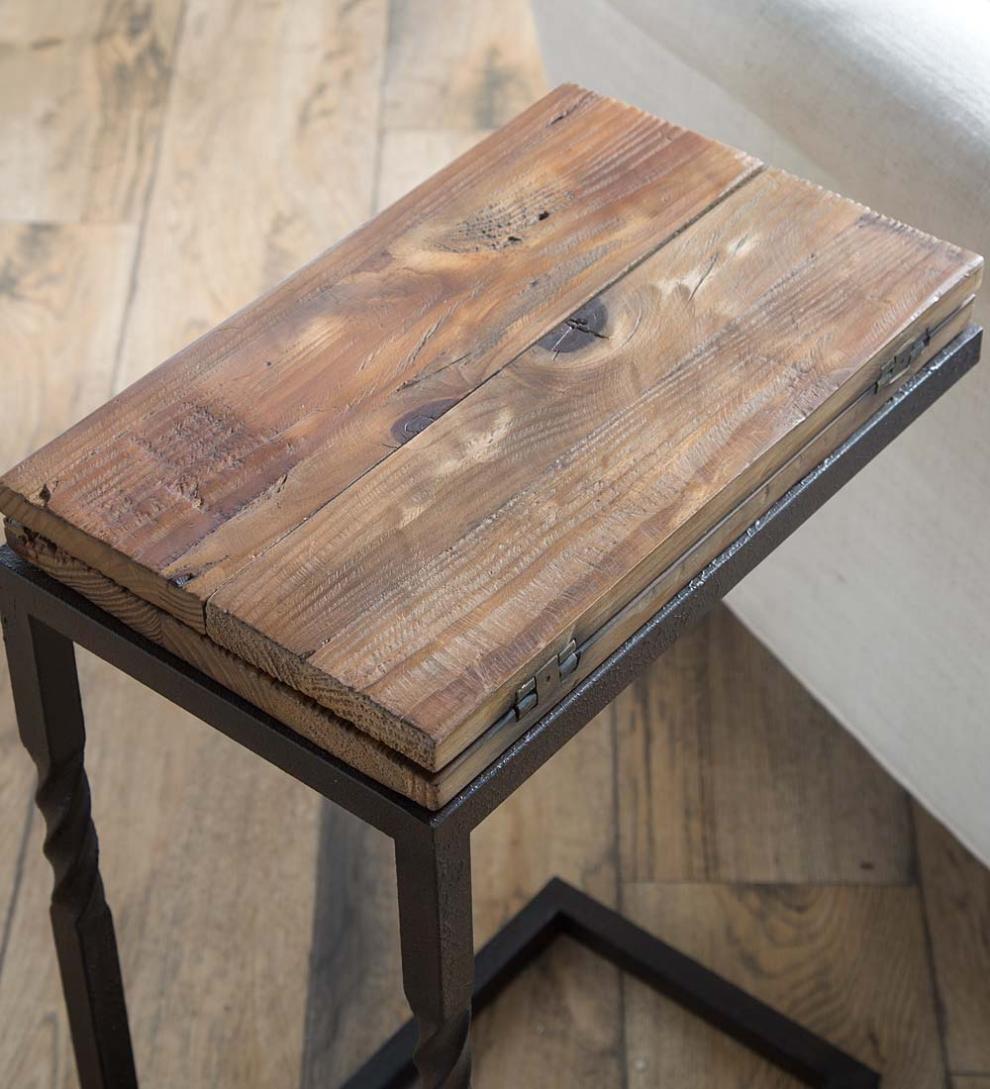 Plow &amp; Hearth Accent Tables | Indoor Living Deep Creek Rustic Pull-Up Table With Fold-Out Leaves In Wood And Metal