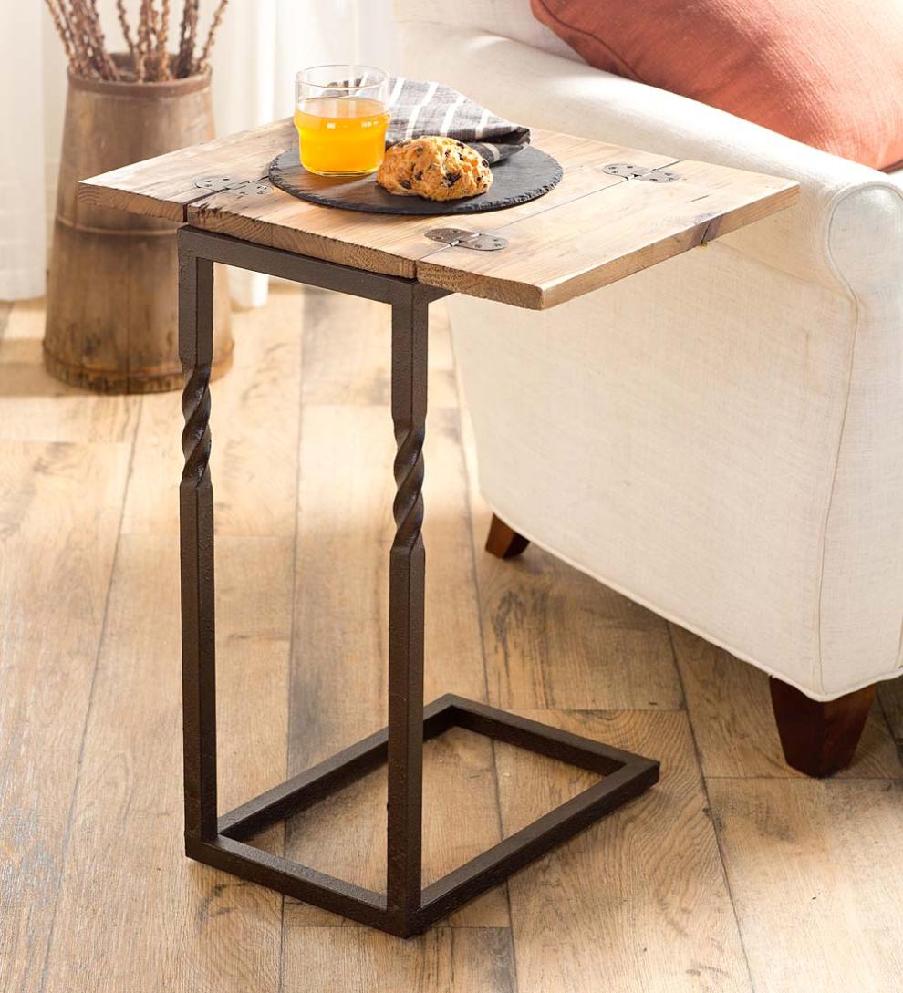Plow &amp; Hearth Accent Tables | Indoor Living Deep Creek Rustic Pull-Up Table With Fold-Out Leaves In Wood And Metal