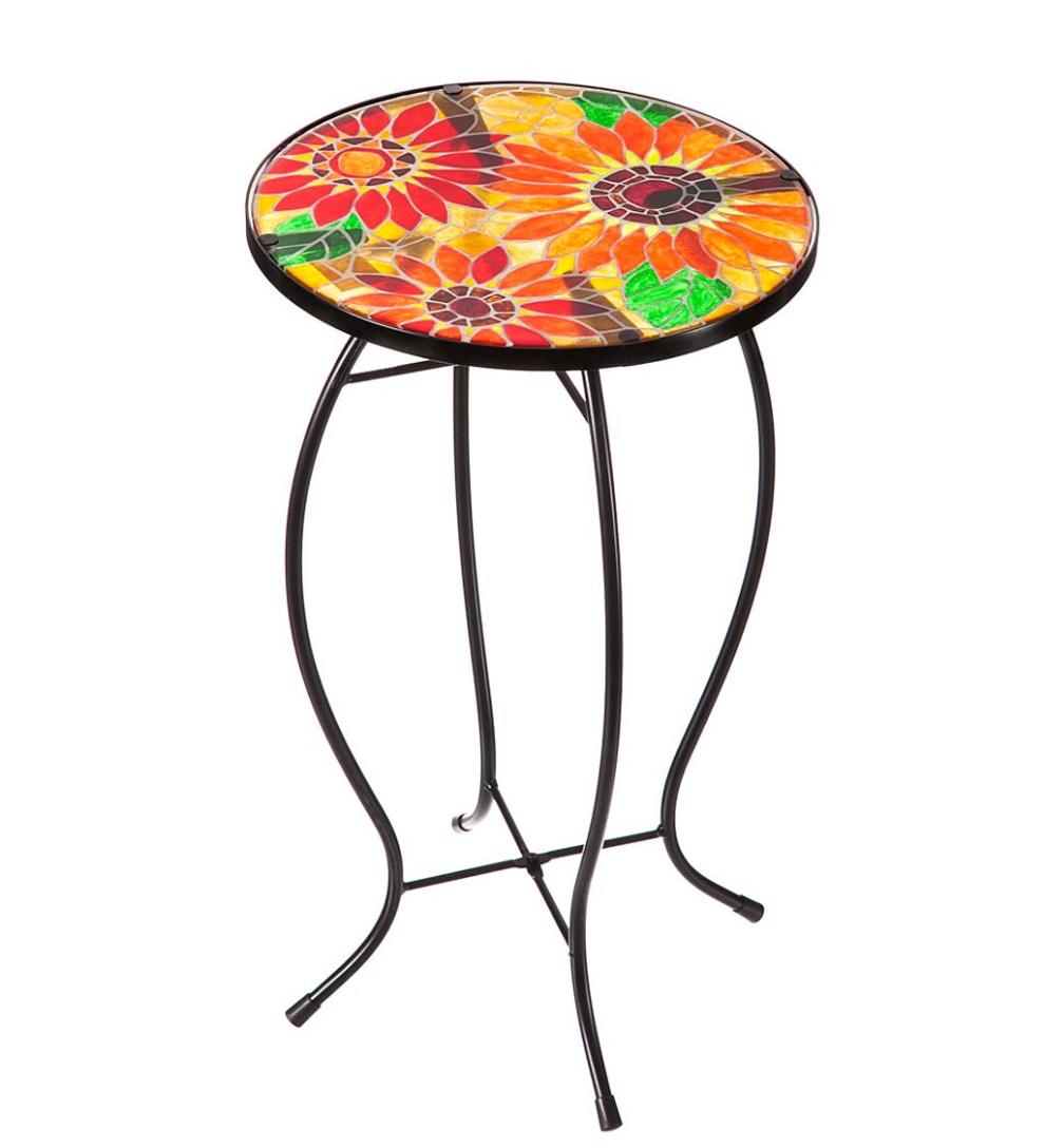Plow &amp; Hearth Accent Tables | Indoor Living Faux Mosaic Sunflower Accent Table
