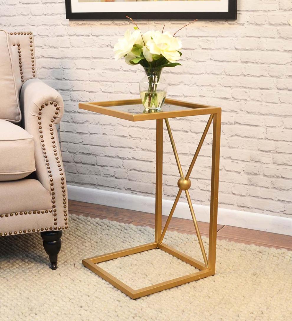 Plow &amp; Hearth Accent Tables | Indoor Living Gold And Black C-Shaped Accent Table - Black/Gold