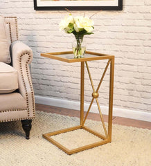 Plow &amp; Hearth Accent Tables | Indoor Living Gold And Black C-Shaped Accent Table - Black/Gold