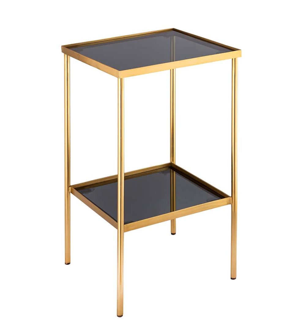 Plow &amp; Hearth Accent Tables | Indoor Living Gold And Black Square Accent Table With Shelf - Black/Gold