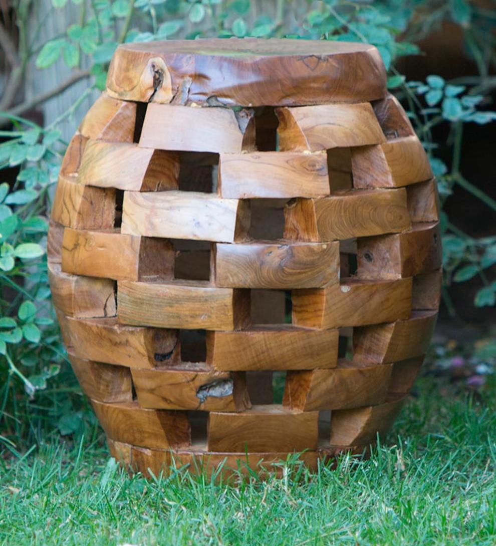 Plow &amp; Hearth Accent Tables | Indoor Living Habini Teak Oval Puzzle Stool