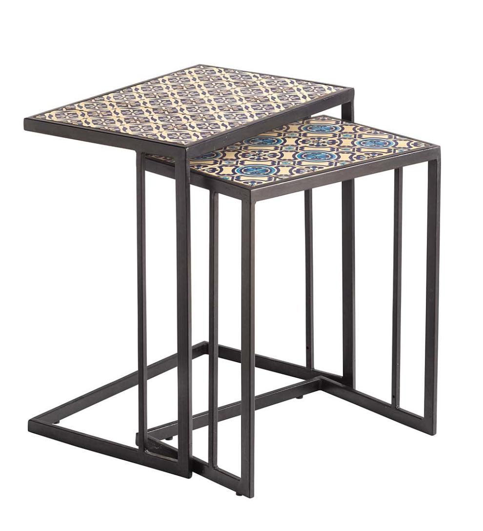 Plow &amp; Hearth Accent Tables | Indoor Living Handmade Ceramic Tile Nesting Tables, Set Of 2