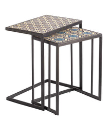 Plow &amp; Hearth Accent Tables | Indoor Living Handmade Ceramic Tile Nesting Tables, Set Of 2