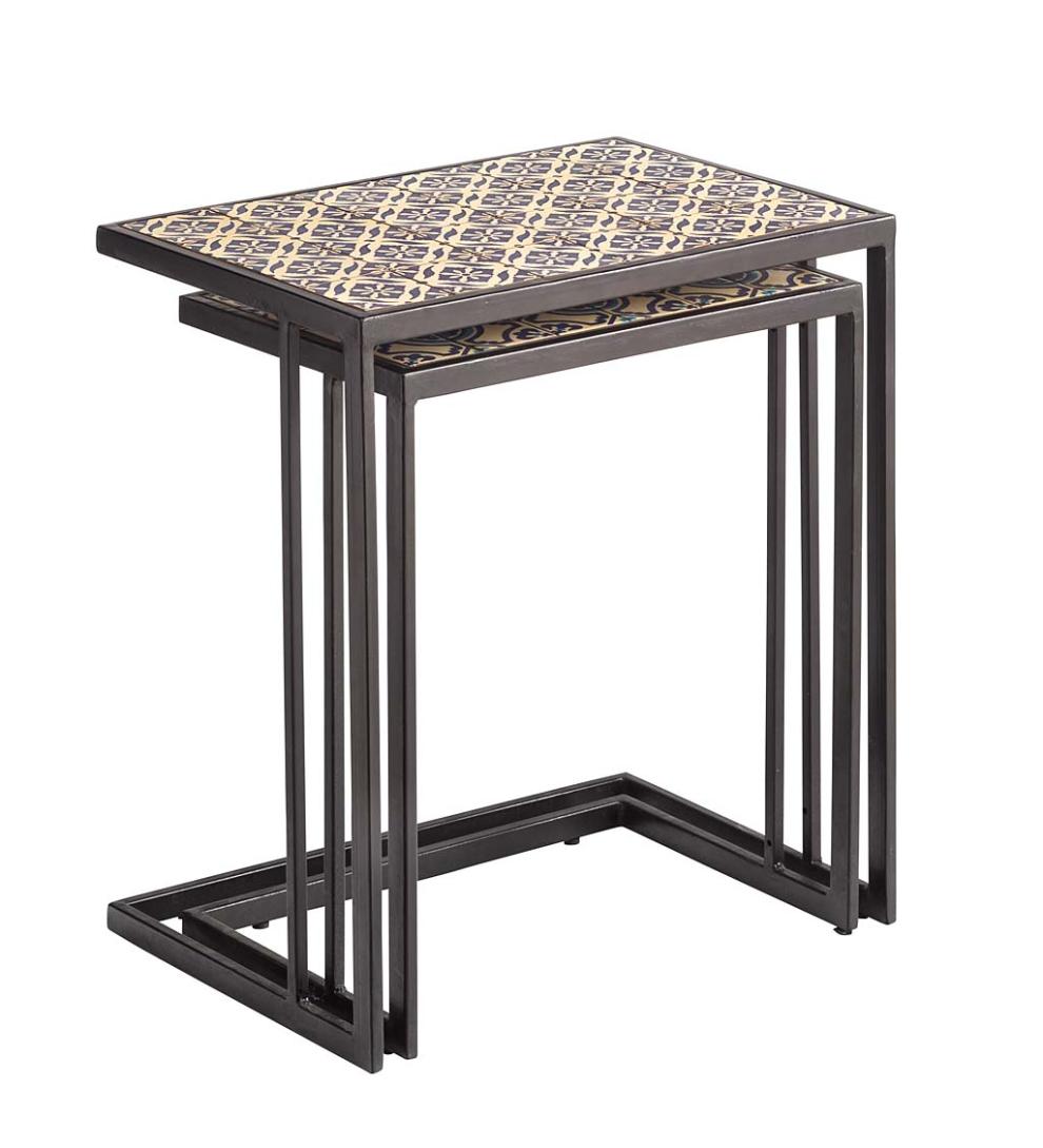 Plow &amp; Hearth Accent Tables | Indoor Living Handmade Ceramic Tile Nesting Tables, Set Of 2