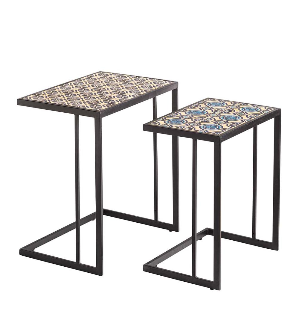 Plow &amp; Hearth Accent Tables | Indoor Living Handmade Ceramic Tile Nesting Tables, Set Of 2