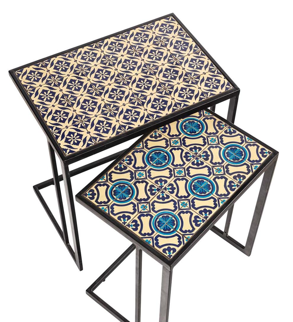 Plow &amp; Hearth Accent Tables | Indoor Living Handmade Ceramic Tile Nesting Tables, Set Of 2