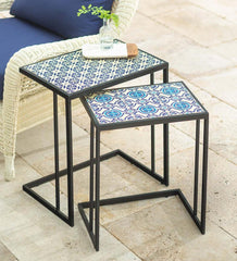Plow &amp; Hearth Accent Tables | Indoor Living Handmade Ceramic Tile Nesting Tables, Set Of 2