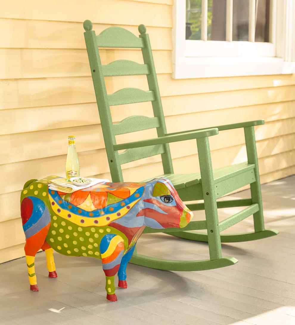 Plow &amp; Hearth Accent Tables | Indoor Living Handmade Colorful Painted Folk Art Cow Metal Side Table