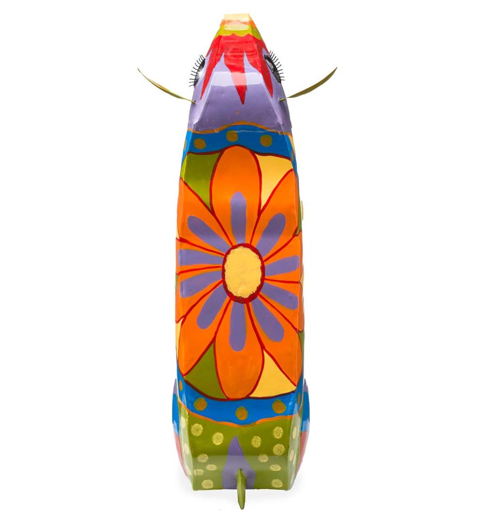 Plow &amp; Hearth Accent Tables | Indoor Living Handmade Colorful Painted Folk Art Cow Metal Side Table