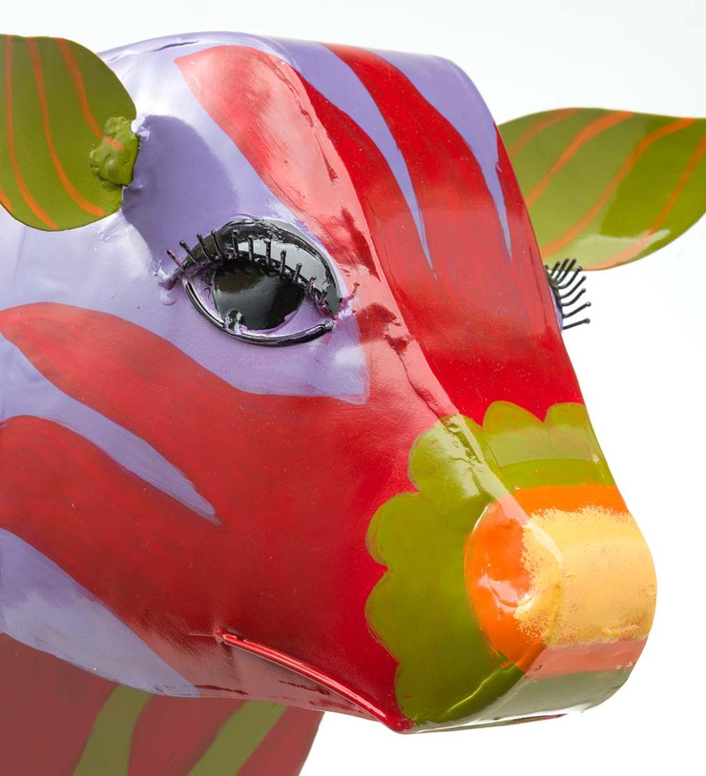 Plow &amp; Hearth Accent Tables | Indoor Living Handmade Colorful Painted Folk Art Cow Metal Side Table