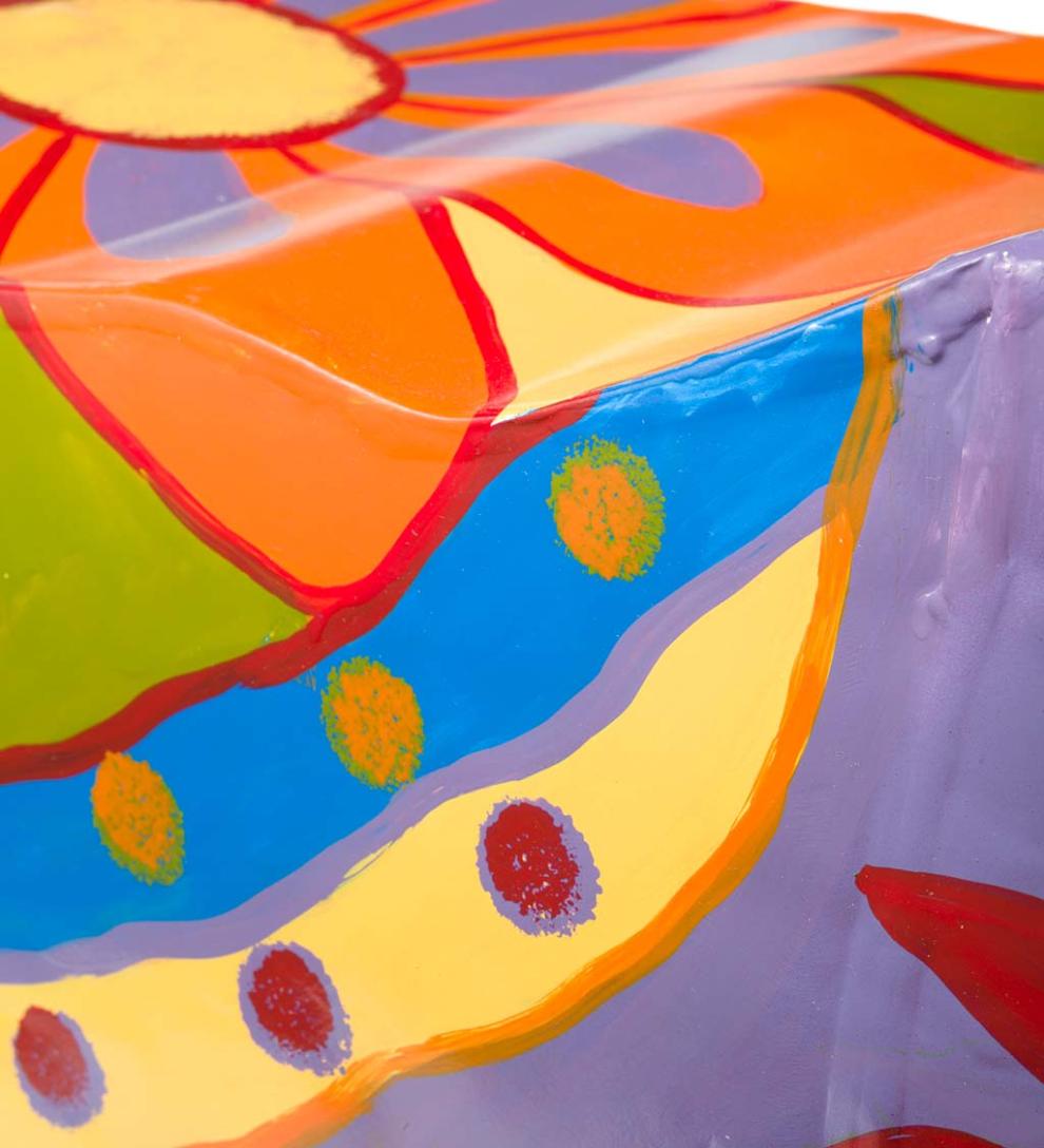 Plow &amp; Hearth Accent Tables | Indoor Living Handmade Colorful Painted Folk Art Cow Metal Side Table