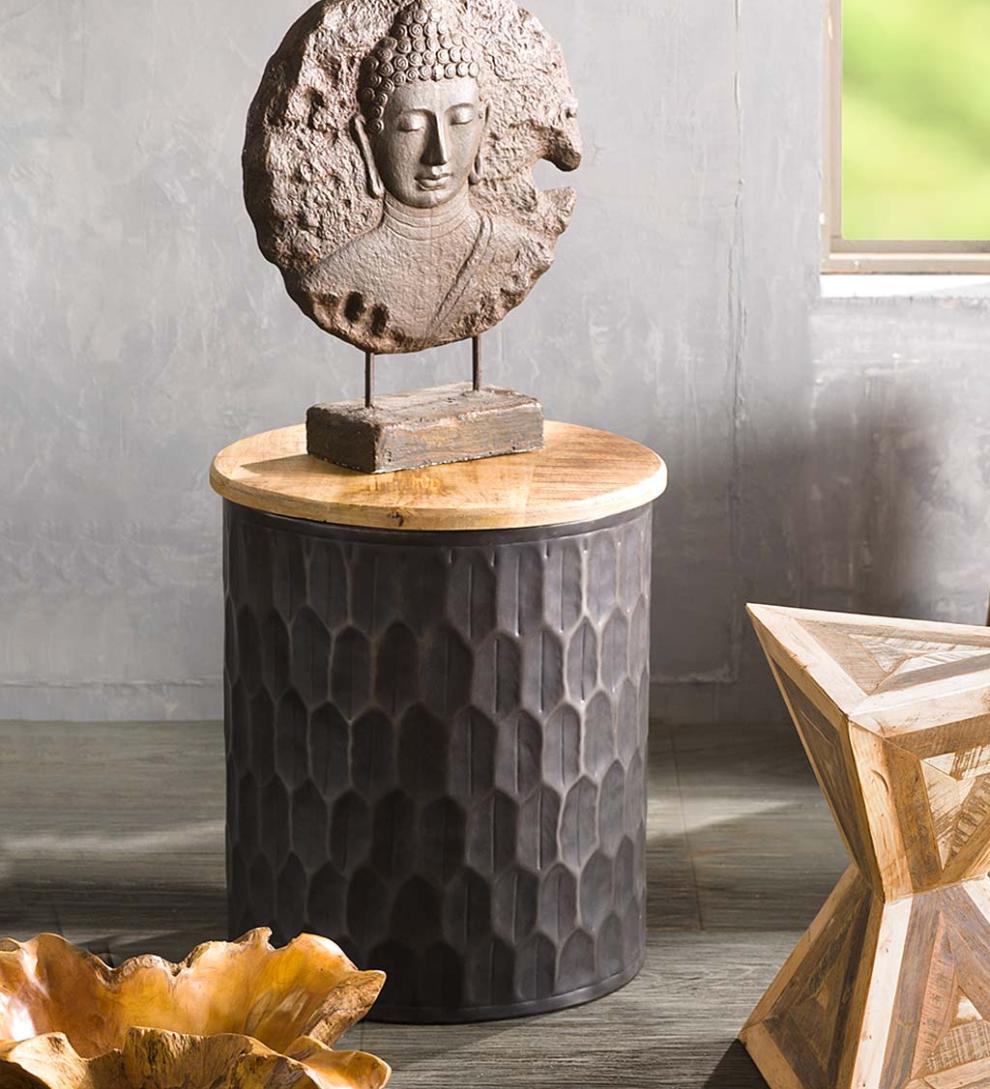 Plow &amp; Hearth Accent Tables | Indoor Living Honeycomb Metal With Reclaimed Wood Top Side Table