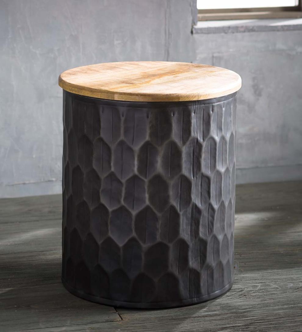 Plow &amp; Hearth Accent Tables | Indoor Living Honeycomb Metal With Reclaimed Wood Top Side Table
