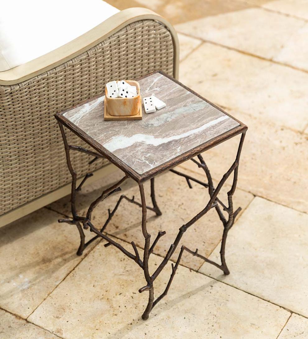 Plow &amp; Hearth Accent Tables | Indoor Living Indoor/Outdoor Branchwater Accent Table With Marble Top