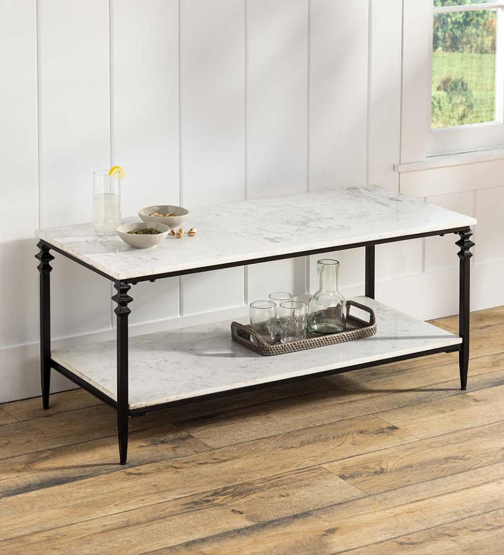 Plow &amp; Hearth Accent Tables | Indoor Living Indoor/Outdoor Nottoway White Marble Cocktail Table
