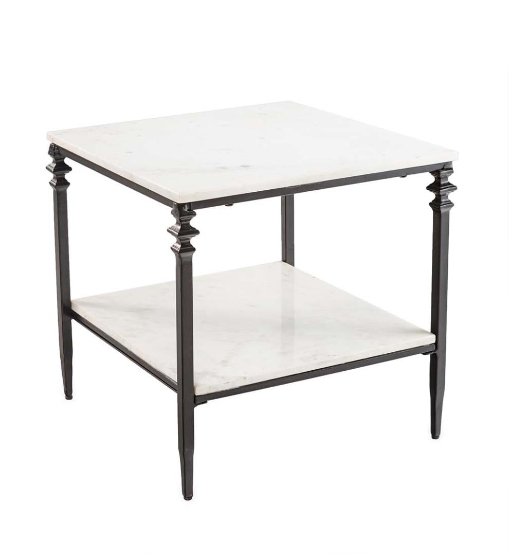 Plow &amp; Hearth Accent Tables | Indoor Living Indoor/Outdoor Nottoway White Marble End Table