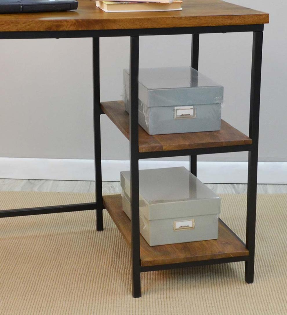 Plow &amp; Hearth Accent Tables | Indoor Living Industrial-Style Wood And Metal Desk With Shelves - Chestnut
