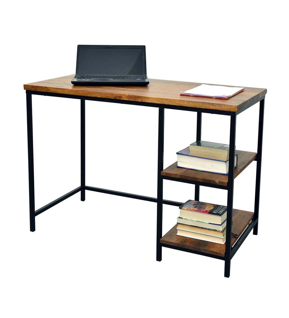 Plow &amp; Hearth Accent Tables | Indoor Living Industrial-Style Wood And Metal Desk With Shelves - Chestnut