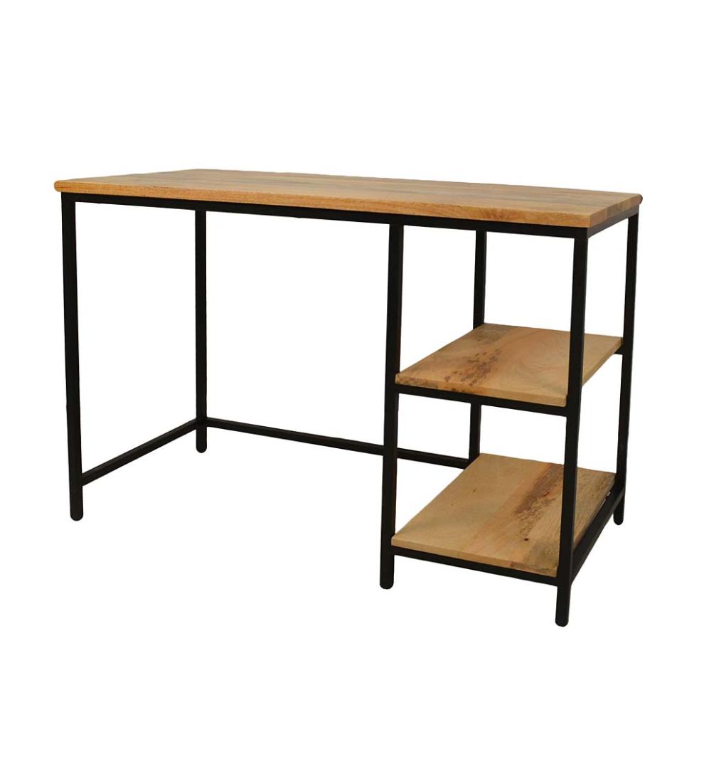 Plow &amp; Hearth Accent Tables | Indoor Living Industrial-Style Wood And Metal Desk With Shelves - Chestnut