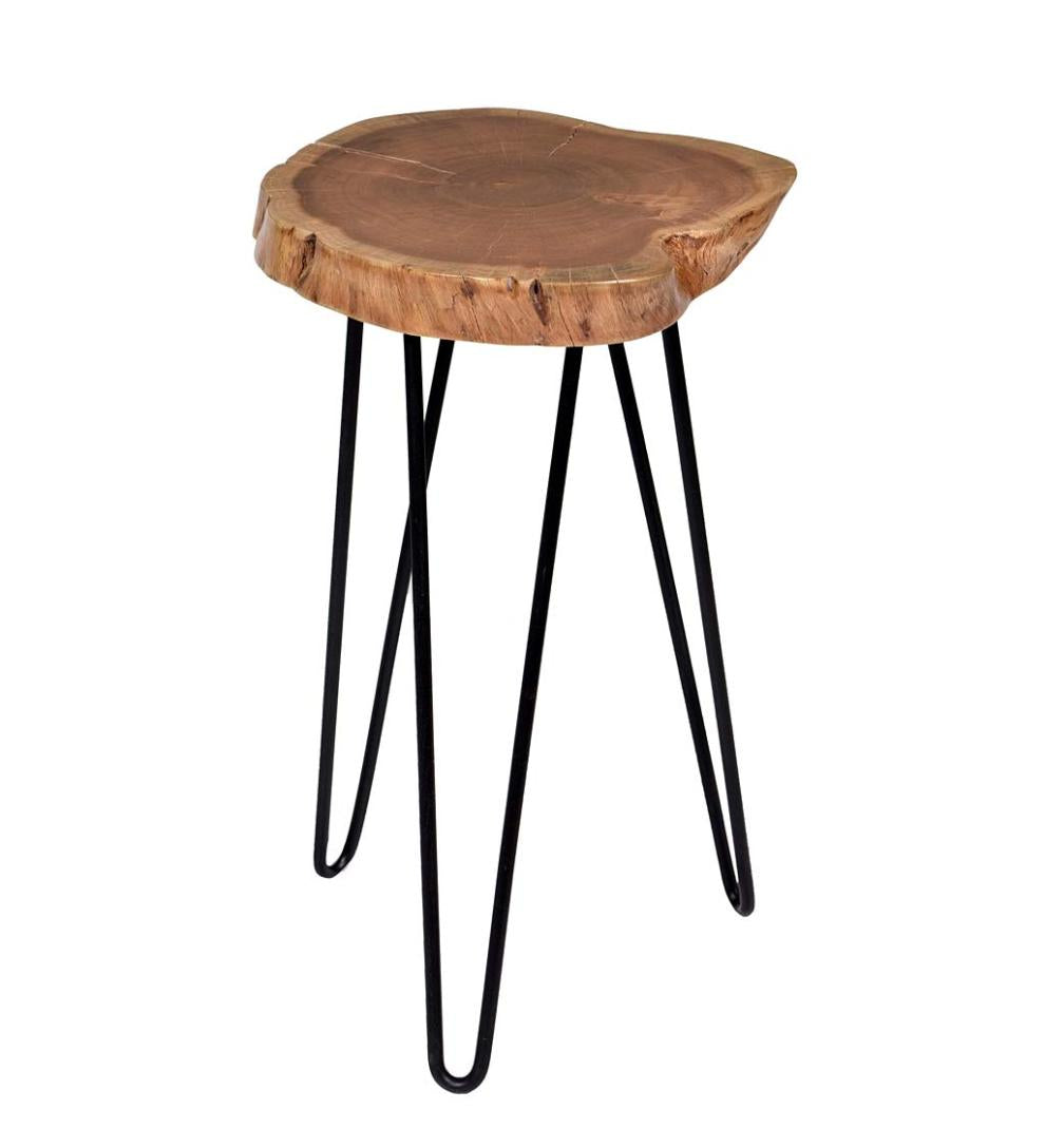 Plow &amp; Hearth Accent Tables | Indoor Living Live Edge Acacia Wood Accent Table With Hairpin Legs - Black