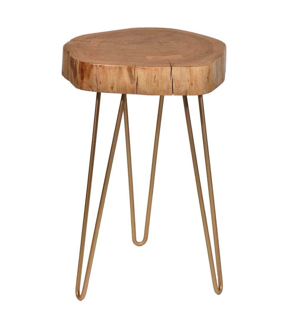 Plow &amp; Hearth Accent Tables | Indoor Living Live Edge Acacia Wood Accent Table With Hairpin Legs - Black