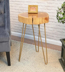 Plow &amp; Hearth Accent Tables | Indoor Living Live Edge Acacia Wood Accent Table With Hairpin Legs - Black